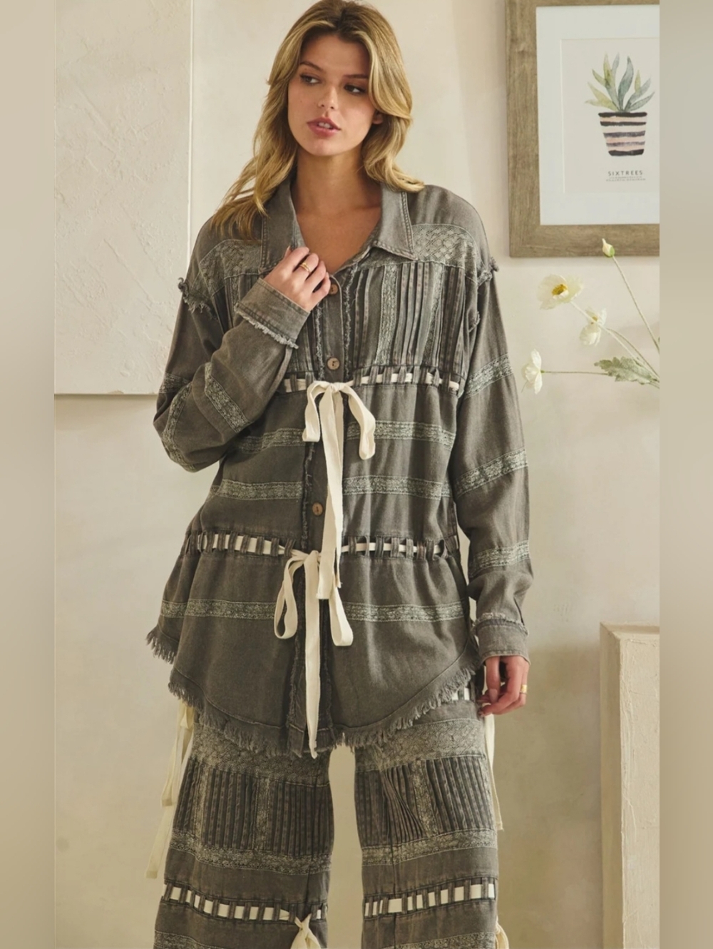 #1503 Oli & Hali Charcoal Artisan Patchwork Boho Set - Picture 4 of 16